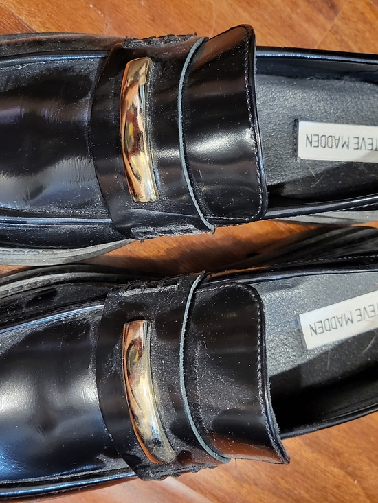 Steve Madden Shoes - Steve Madden Black Leather Slip-On Loafers with Gold Accent